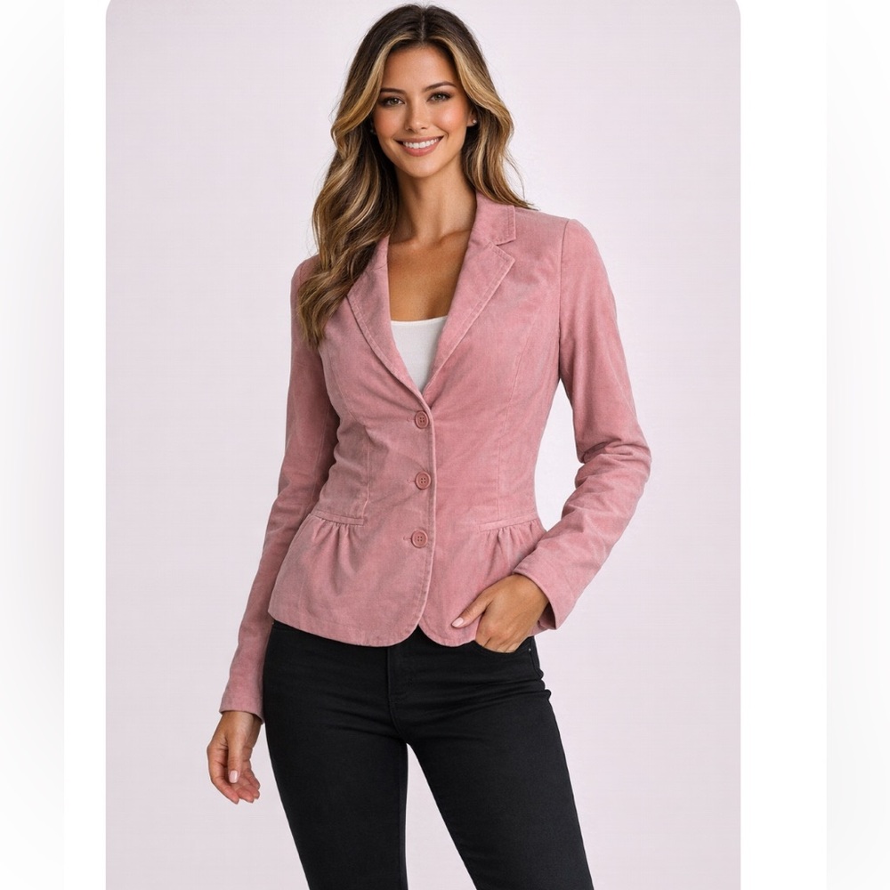 TALBOTS Pink Corduroy Structured Flared Peplum Blazer Jacket NWOT